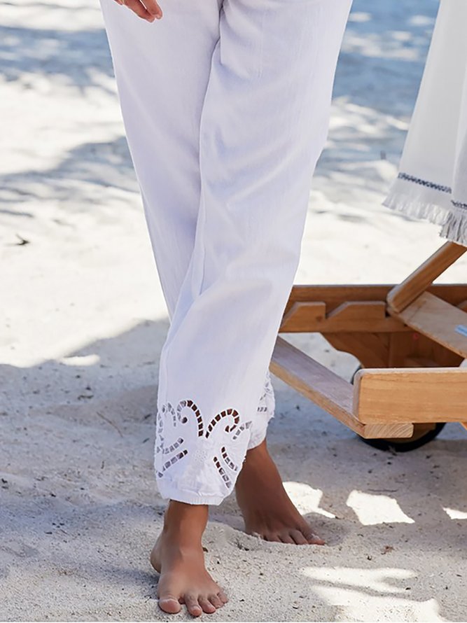Playa Vacaciones Casual Regular Ajuste Algodón Color Pantalones