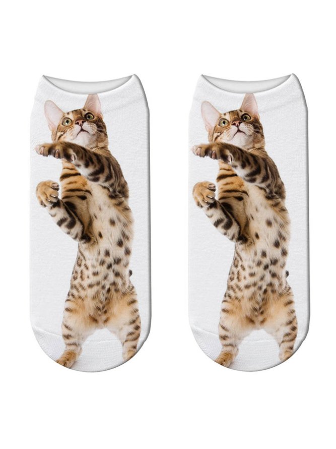 Algodón Tejer Patrón De Gato Calcetines