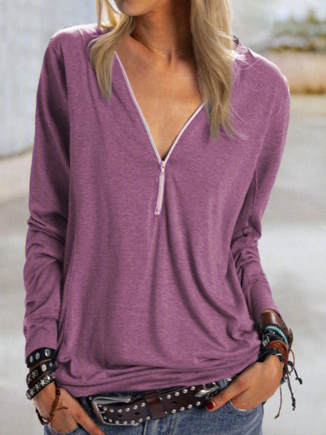 Casual Diario Cremallera Camiseta Talla Grande