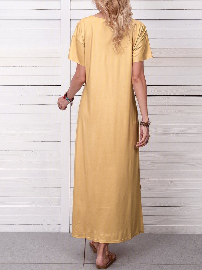 Casual Escote Redondo Manga Corta Margarita Estampado Maxi Vestido