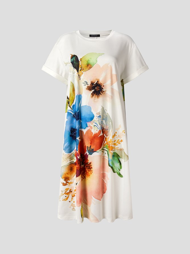 Simple Manga Corta Línea A Estampado Tejido Vestido
