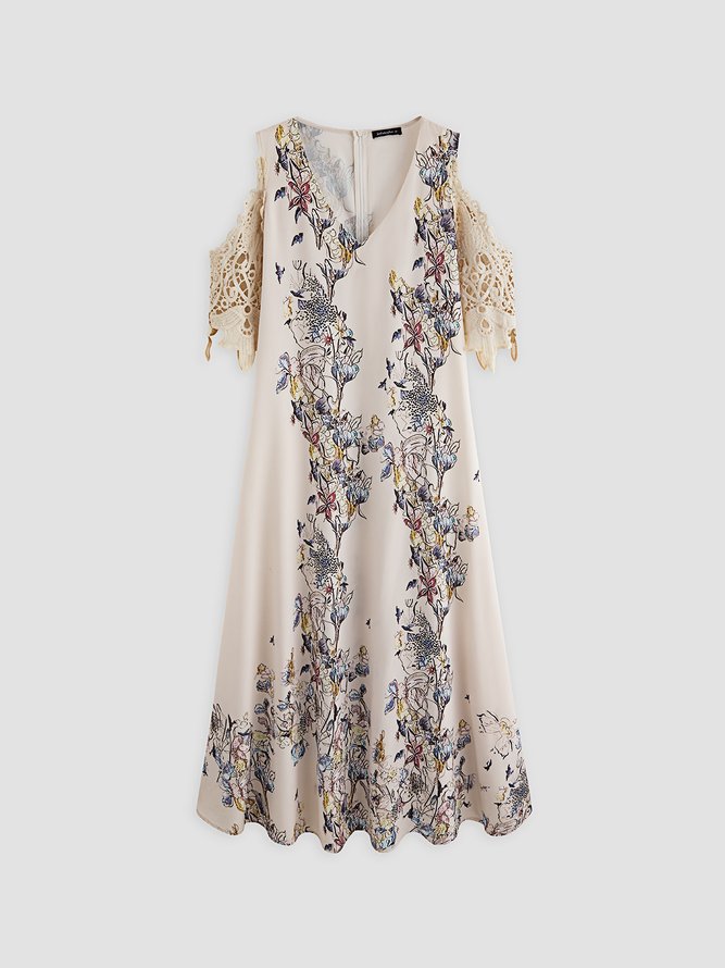 Vacación Mariposa Floral Regular Ajuste Tejeduría Vestido