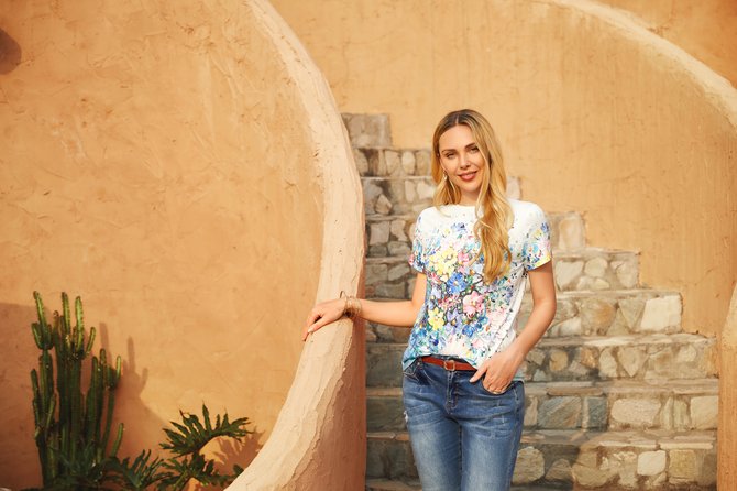 Floral Escote Redondo Algodón Mezclas Camiseta