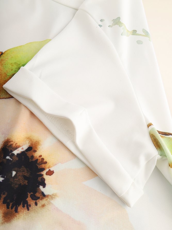 Simple Manga Corta Línea A Estampado Tejido Vestido
