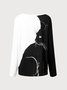 Casual Bloque De Color Animal Cuello Pico Top