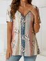 Cuello Pico Floral Aflojar Casual Manga Corta Top