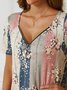 Cuello Pico Floral Aflojar Casual Manga Corta Top