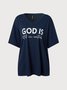 Cuello Pico Casual Letras Camiseta
