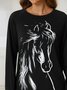 Caballo Estampado Manga Raglán Escote Redondo Casual Sudaderas