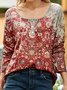 Top Cuello Pico Algodón Mezclado Étnico 