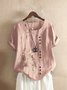 Escote Redondo Manga Corta Casual Recto Top