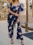 Mono De Una Pieza Estampado Floral De Manga De Volante Cuello Pico