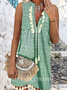 Vestido Vacación Playa Cuello Pico Bohémico Sin Mangas Tejido