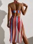 Traje Playa Vacación Sensual Escarpado Arco Iris Rayas Estampado Dividido Ropa De Cubrirse Bikini