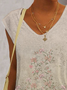 Tribal Floral Estampado Cuello Pico Casual Manga Corta Camiseta