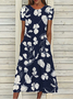 Algodón Mezclas Floral Aflojar Manga Corta Tejido Vestido