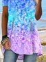 Brillante Galaxia Ombre Estampado Flojo Manga Corta Camiseta