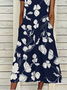Algodón Mezclas Floral Aflojar Manga Corta Tejido Vestido