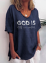 Cuello Pico Casual Letras Camiseta