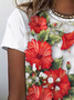 Verano Floral Diseño Casual Cuello Redondo Manga Corta Camiseta