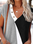 Cuello Pico Casual Flojo Bloque De Color Camiseta