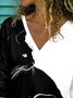 Casual Bloque De Color Animal Cuello Pico Top