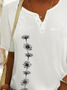 Botón Casual Cuello Pico Floral Manga Corta Camiseta