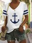 Mar Casual Cuello Pico Ancla Camiseta