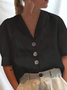 Flojo Con Cuello de Chal Bloque de color Lino Blusa