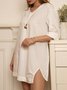 Talla Grande Casual De Color Cuello Pico Manga Larga Bolsillos Midi Vestido