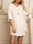 Talla Grande Casual De Color Cuello Pico Manga Larga Bolsillos Midi Vestido