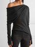 Color Manga Larga Algodón Mezclado Casual Top