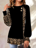 Casual Leopardo Estampado Con Paneles De Manga Larga Top