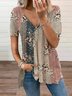 Cuello Pico Floral Aflojar Casual Manga Corta Top