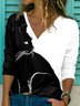 Casual Bloque De Color Animal Cuello Pico Top